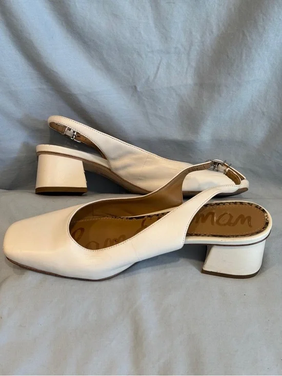 Sam Edelman White Square Toe Slingback Block Heels - Picture 4 of 4